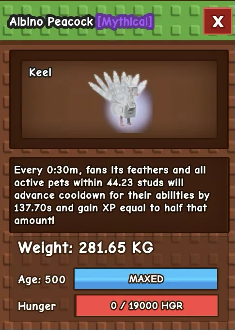 Albino Peacock 60-61Kg+ (Max Passive) (AGE 500 , 280KG+) CHEAPEST AND INSTANT DELIVERY
