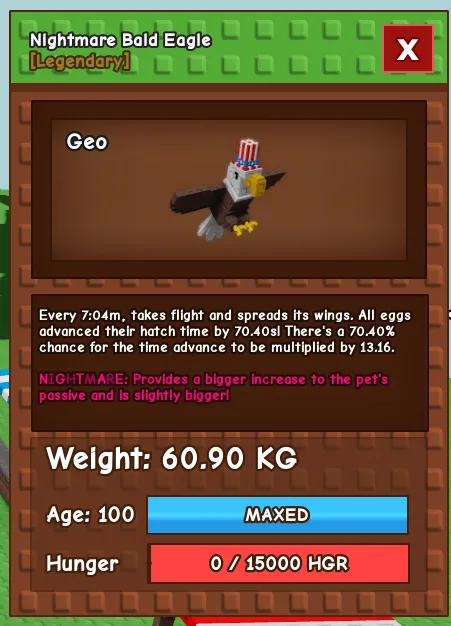 Nightmare Bald Eagle 60kg++ — Account account