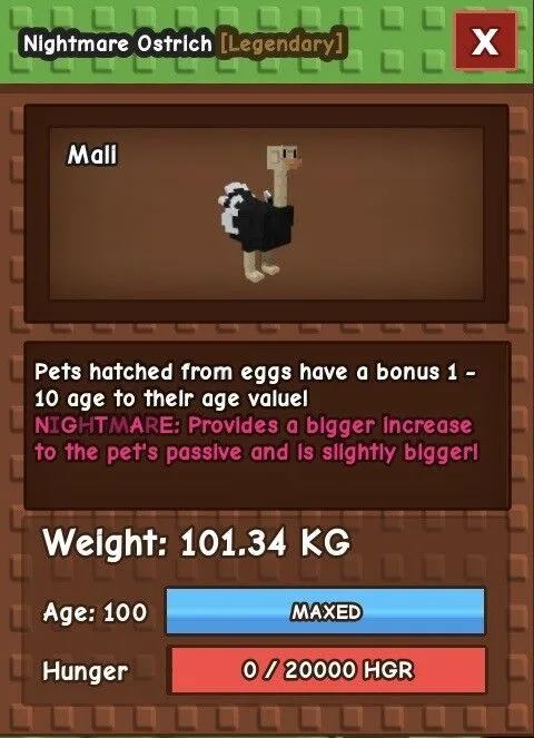 TITANIC visual Nightmare Ostrich 101.34kg age 100 - instant delivery! — Account account