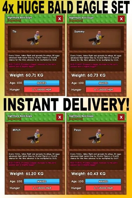 Bundle 4pcs Huge Nightmare Bald Eagle — Account account