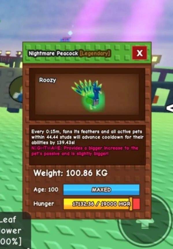 Nightmare GODLY COLLOSAL TITAN PEACOCK MAX 100KG 15s CD 100 AGE NO AGE BREAKE — Account account