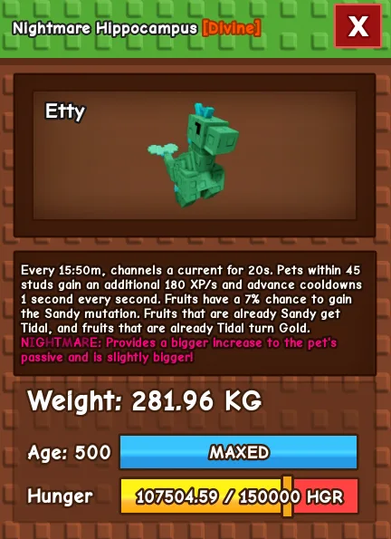 Nightmare Hippocampus 280 KG Age 500 instant delivery titanic hippocampus 280kg huge hippocampus 280 kg nightmare mutation hippocampus summer pet