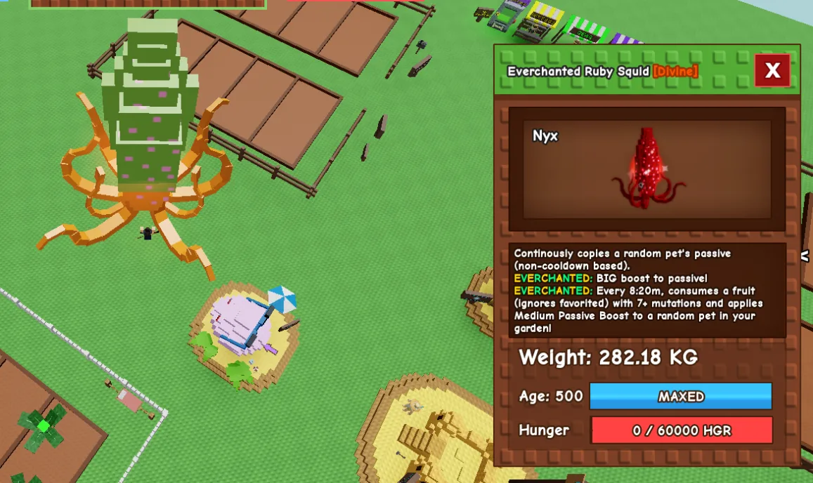 280KG+ Everchanted Ruby Squid Divine // super handsome // Age 500 Maxed // Copy Passive + 7+ Mutation Boost
