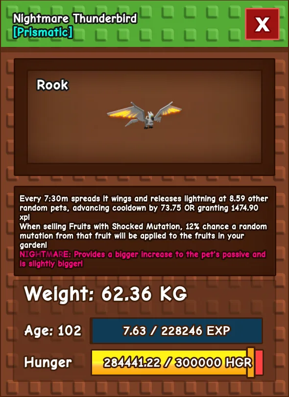 HUGE THUNDERBIRD NM / VENOM / EVER 60KG-61KG AGE 100