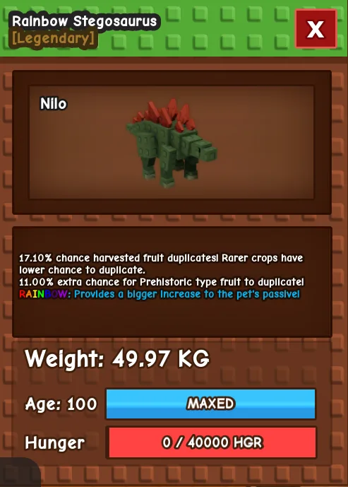 RAINBOW HUGE STEGOSAURUS 49.97KG AGE 100 — Account account