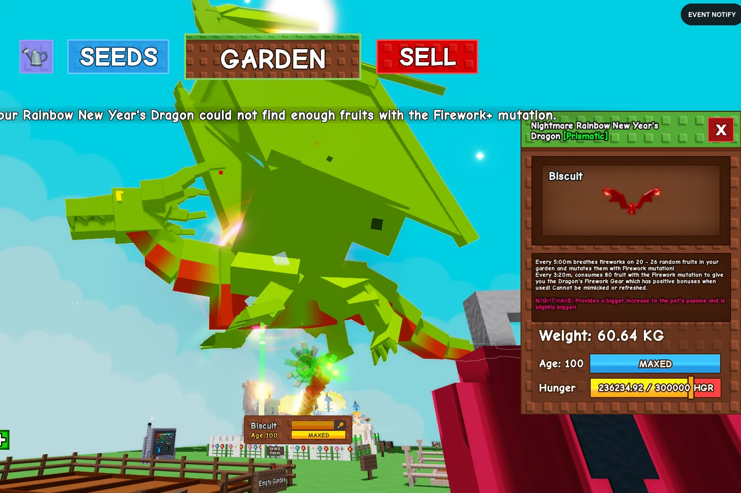 Titanic Huge Rainbow Hatch New Year's Dragon 60kg+ Age 100 Nightmare Mutation — Account account