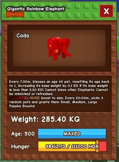 Gigantic Rainbow Hatched Elephant Weight 285,40 KG Age 500 Instant Delivery and Super Cheap Pet Grow a Garden