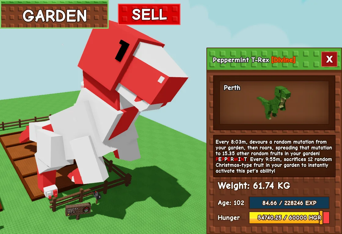 61.74kg Age 102 Peppermint T-Rex
