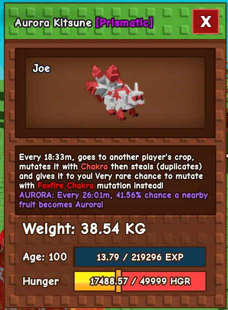 Huge Aurora Kitsune Max lvl (+38kg) GROW A GARDEN FAST DELIVERY ONLINE NOW