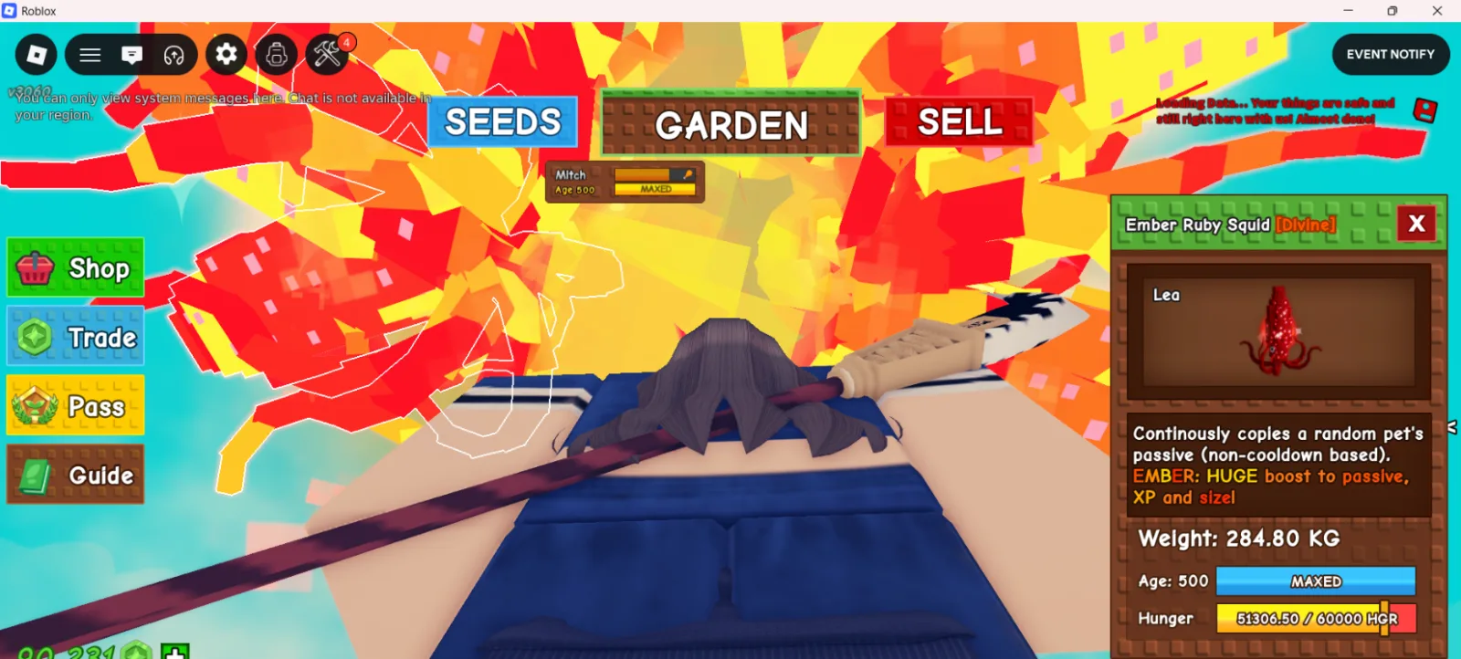 7 Huge RUBY SQUID Ember 280Kg+ Age 500 Maxed Titan Visual// SUPER HANDSOME// super strong copy passive ability+++//ember handsome fire trait//instan