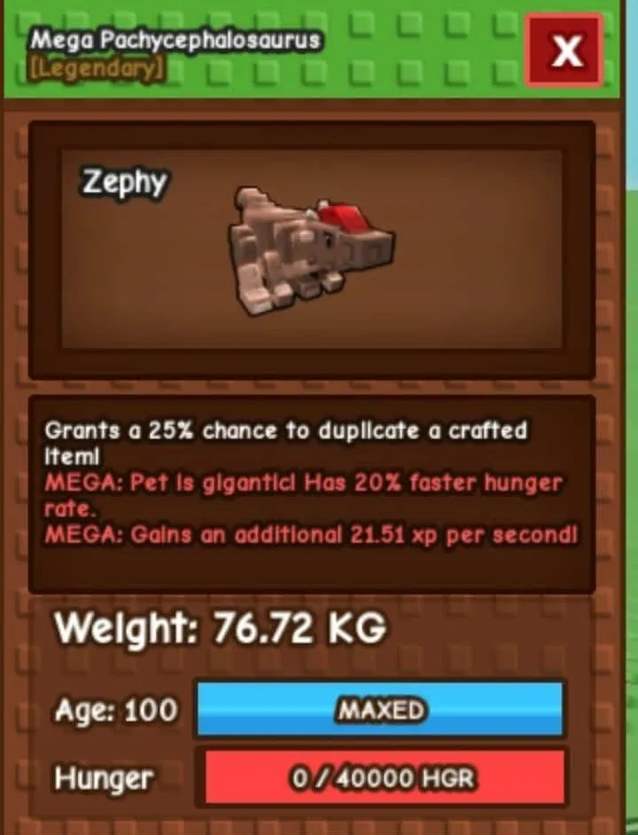 Pachycephalosaurus Mega Titanic 76.72KG Age 100 GAG PET INSTANT DELIVERY — Account account