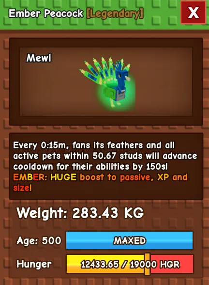 Ember Peacock 280 KG Age 500 instant delivery titanic peacock 280kg huge peacock 280 KG ember mutation peacock peacock 15s cd 15s peacock