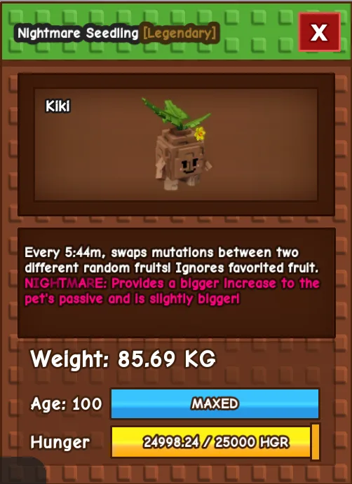 Nightmare Titanic Seedling 85.69KG Age 100 Gag Pet Instant Delivery