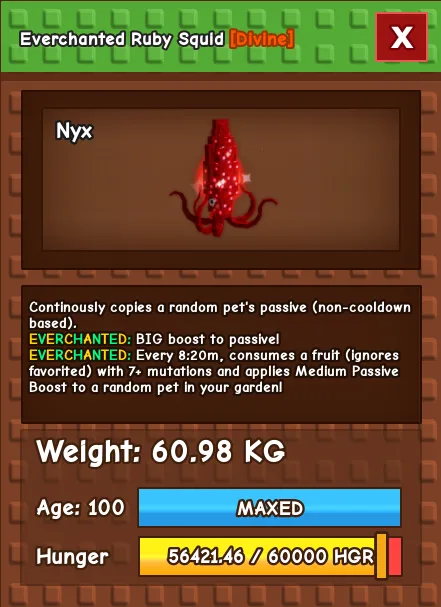 HUGE 60 61 KG RUBY SQUID EVERCHANTED MUTATION // HUGE SEMI TITANIC RUBY SQUID — Account account