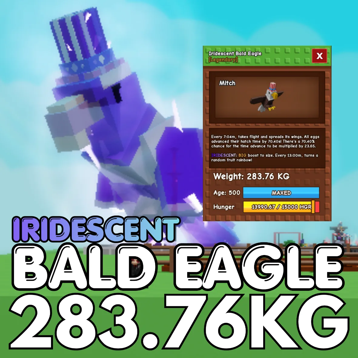 IRIDESCENT Huge Bald Eagle 283.76KG Age 500 INSTANT DELIVERY
