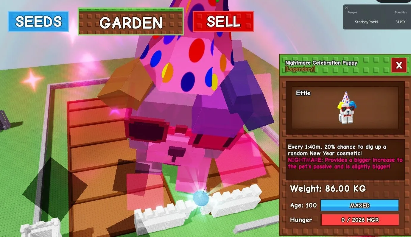 TITAN NIGHTMARE CELEBRATION PUPPY ! 86.00 KG AGE 100 SUPER BIG!! (Actual Pic) Grow a Garden Fast Delivery! (FOR COLLECTORS) — Account account