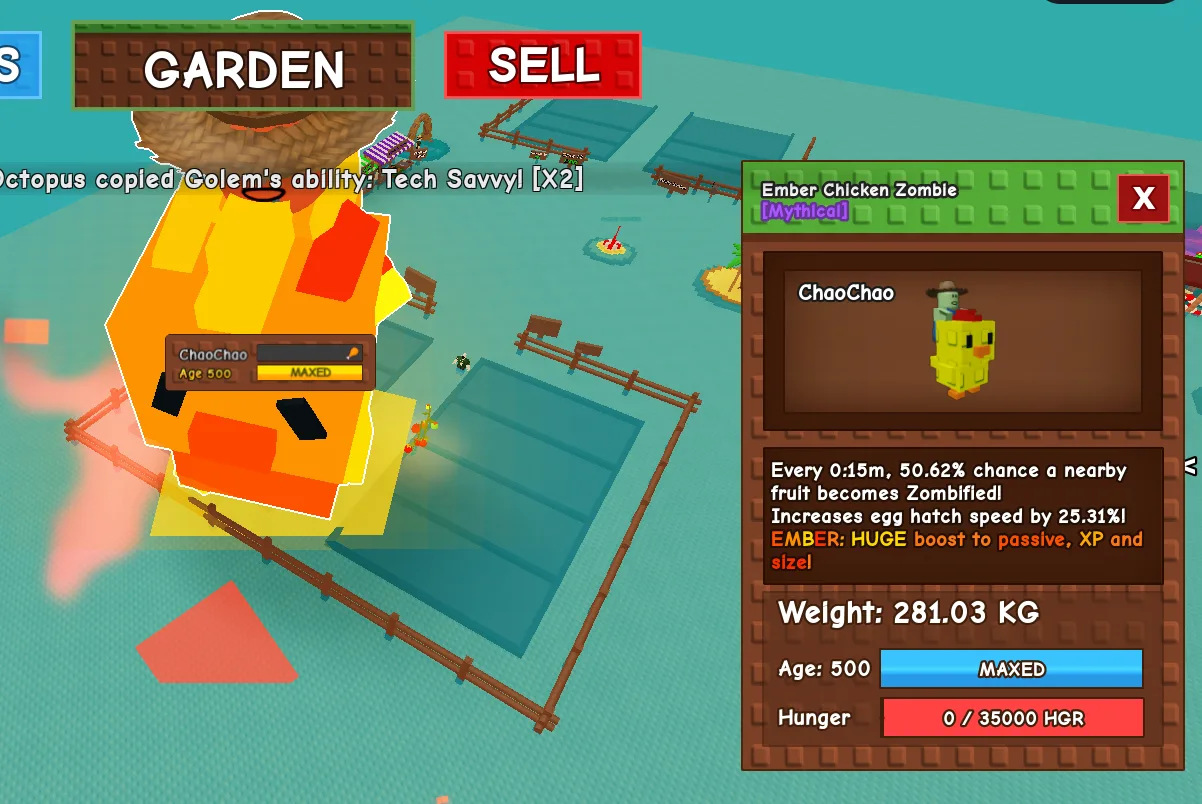 280KG+ Ember Chicken Zombie Mythical // super handsome // Age 500 MAXED // Huge Pet // Strong Passive//not griffin//i run out of tag others limitati