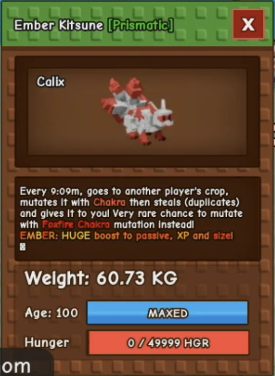 Ember HUGE Kitsune 60-61KG+ Maxed age 100 VERY HUGE Visual Fast Delivery