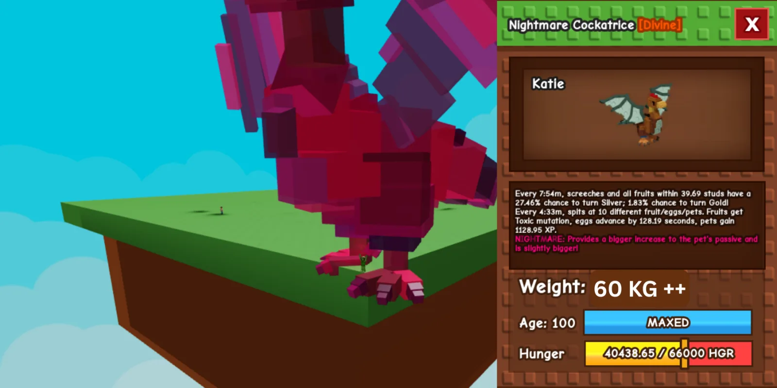 HUGE COCKATRICE 60 KG ++ NIGHTMARE MAX LEVEL 100 RBL Grow A Garden — Account account