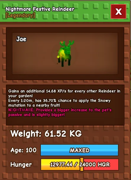 FESTIVE REINDEER 60 - 61 KG // HUGE NIGHTMARE RBH REINDEER FESTIVE MAX AGE