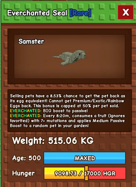 515.06kg Everchanted Seal super handsome//this is not raccoon/because i run out of tag limitation so i randomly pick this// this is SEAL — Account account
