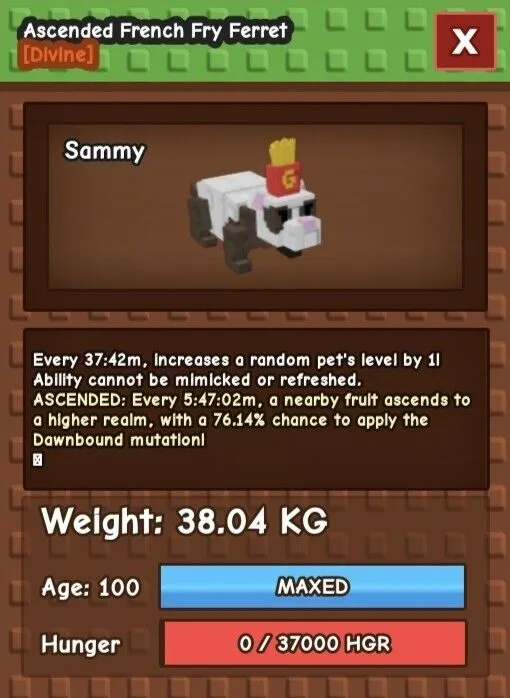 Huge ASCENDED French Fry Ferret - 38.04 KG (Age 100)