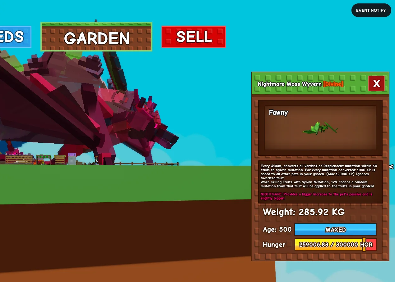 MOSS WYVERN 280 KG++ NIGHTMARE MUTATION MAX LEVEL AGE 500