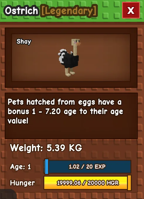 TITANIC OSTRICH AGE 1 5.39KG GAG PET INSTANT DELIVERY — Account account