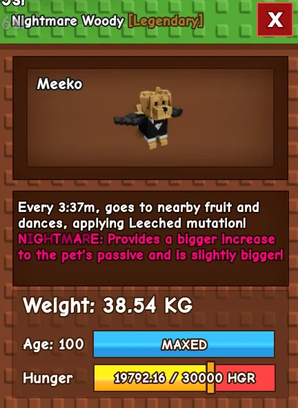 CHEAP 38kg Nightmare Woody, Applies Leeched Mutation! Fast Delivery