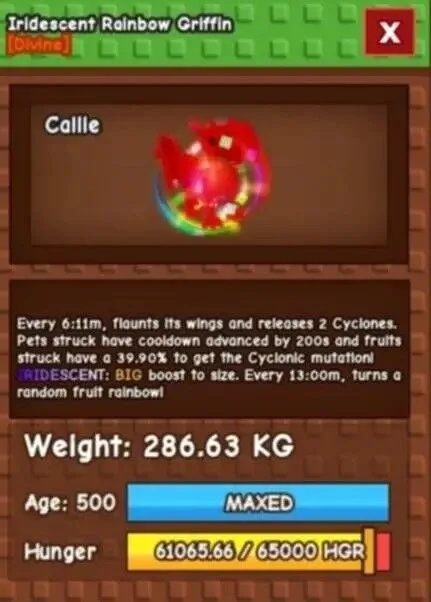 RAINBOW GRIFFIN (RBH) 60-61KG - 280KG+ AGE 500