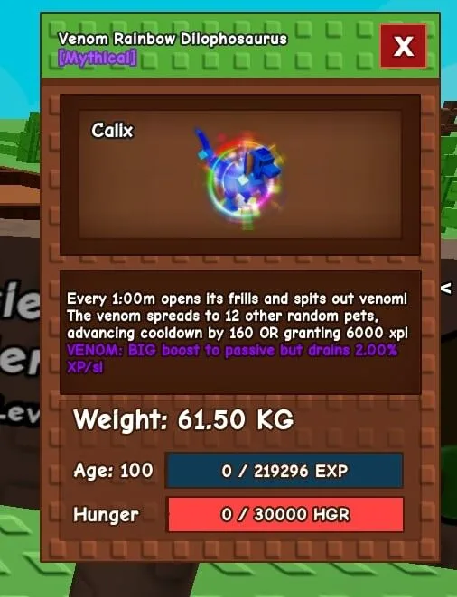 THE CHEAPEST - HUGE VENOM RAINBOW DILOPHOSAURUS - LVL 100 61.50KG RBH - SAFE AND FAST DELIVERY