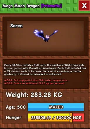 Mega Moon Dragon 280 KG Age 500 instant delivery titanic moon dragon 280kg huge moon dragon 280 kg mega mutation moon dragon new summer pet new pet