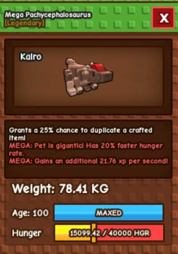 Pachycephalosaurus Mega Titanic 78.41KG Age 100 GAG PET INSTANT DELIVERY — Account account