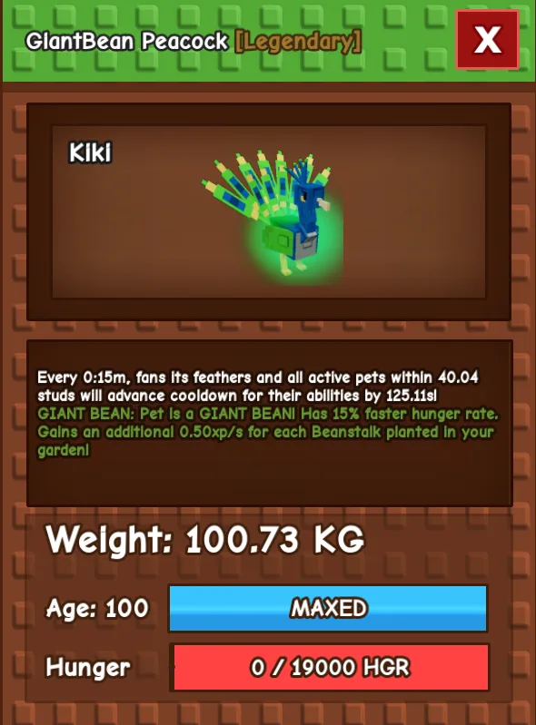 COLOSSAL PEACOCK 100KG 15s no toy
