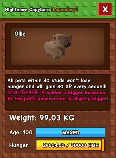 GODLY TITANIC COLOSSAL NIGHTMARE CAPYBARA 99.03 KG Age 100 — Account account
