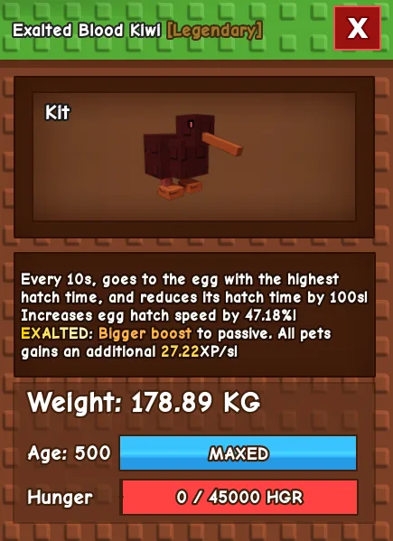 CHEAP 178kg Exalted Blood Kiwi! With Max stats Fast Delivery