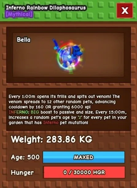 INFERNO RAINBOW HATCHED DILO (280KG+ AGE 500) RBH DILO INFERNO MUT INSTANT DELIVERY