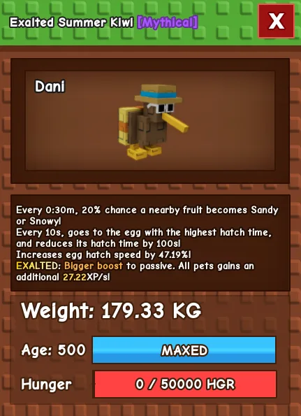 CHEAP 179kg Exalted Summer Kiwi! MAX STATS + Fast Delivery