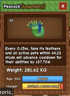 15s Huge Titanic Peacock 280KG+ Age 500 Fast Delivery