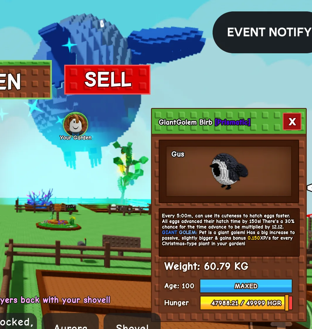 Titanic Huge Birb 60Kg+ GiantGolem Mutation Maxed Skill — Account account