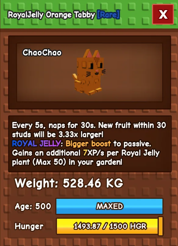 Orange Tabby (113KG BASE) 528.46 KG Royal Jelly Mutation