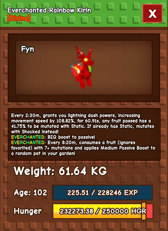 HUGE RAINBOW KIRIN NM / VENOM / EVER 60KG-61KG AGE 100