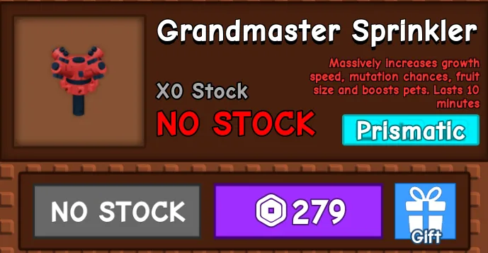 Grow a Garden GEAR Grandmaster Sprinkler