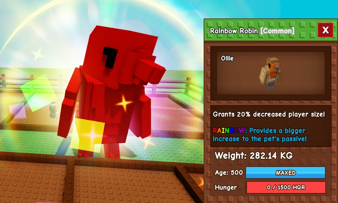 282.14kg Rainbow Robin DECREASE PLAYER SIZE to SUPER TINY