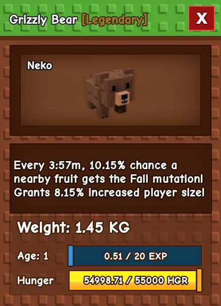Grizzly Bear LEGENDARY Age 1 1.45KG