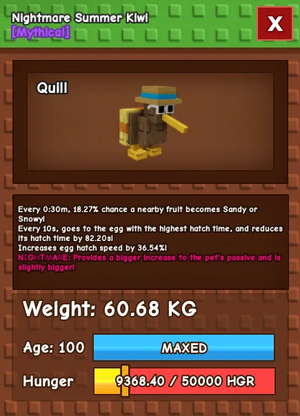 CHEAP 60kg Nightmare level 100 Summer Kiwi!! 10sec cooldown!