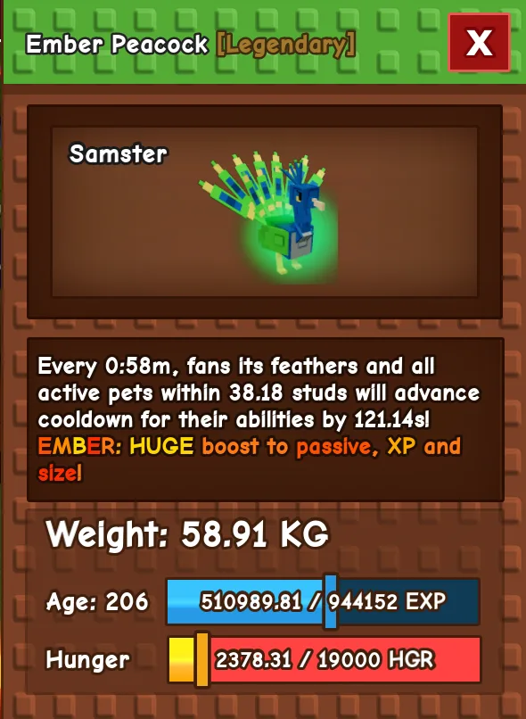Ember Peacock Legendary 59 KG 206 AGE