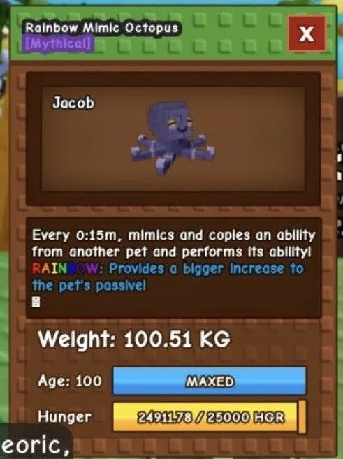 Godly Rainbow Mimic Octopus 100KG+ Maxed Age 100 Fast Delivery Titanic Mimic — Account account