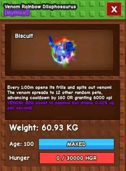 Rainbow Hatch Dilophosaurus RBH DILO 60-61KG,100 CLEAN NOT DUPED GUARANTEED
