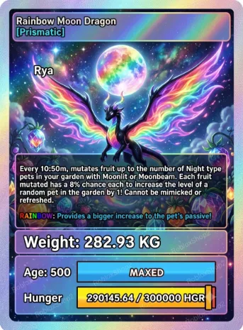 280KG 295KG RAINBOW GIGANTIC MOON DRAGON I MAX 500 AGE l READY TO USE - 10:50 MIN MAX CD - NO TOY